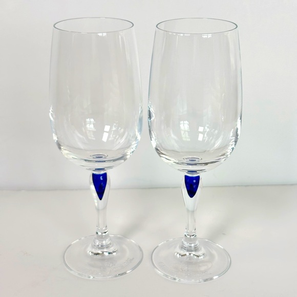 VTG Cobalt Teardrop Venise Saphir Courvoisier‎ Crystal Wine Glasses Cris D'Arq - Picture 1 of 9